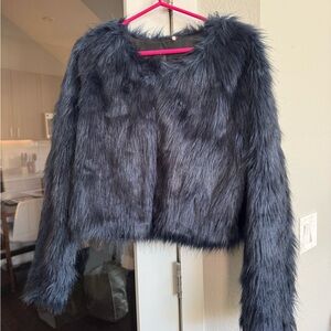 Free People Women's Faux Fur Jacket - Black/Blue